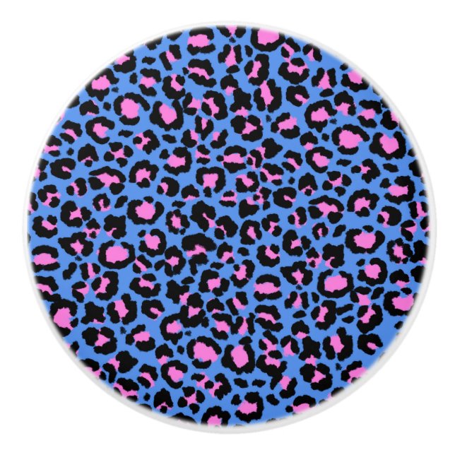 Leopard Mönster i Raspberry på Electric Blue Knopp (Framsidan)