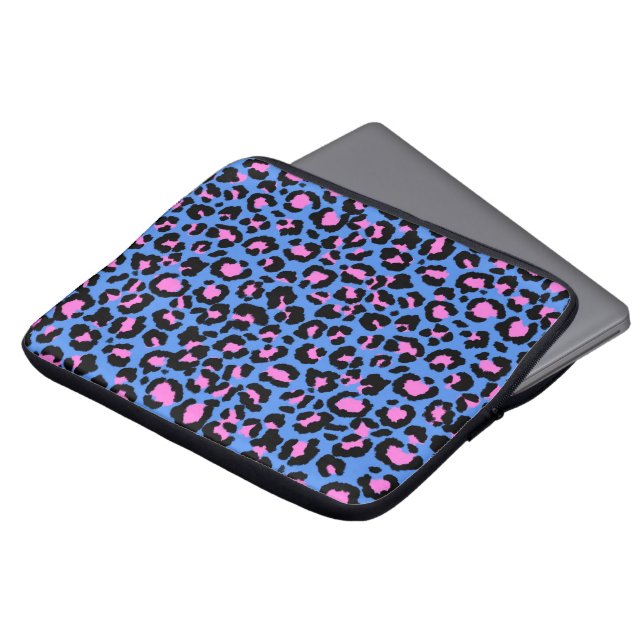 Leopard Mönster i Raspberry på Electric Blue Laptop Fodral (Framsida topp)
