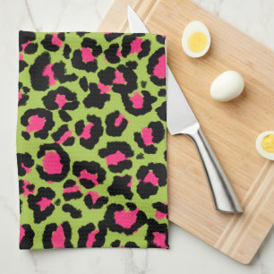 Leopard Mönster i Raspberry på Lime Green Kökshandduk