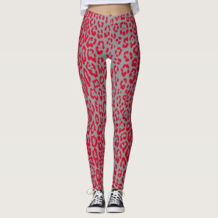 Leopard mönster i rött och grått leggings