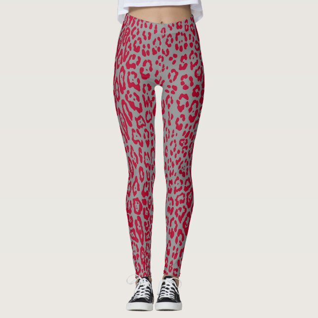 Leopard mönster i rött och grått leggings (Framsida)