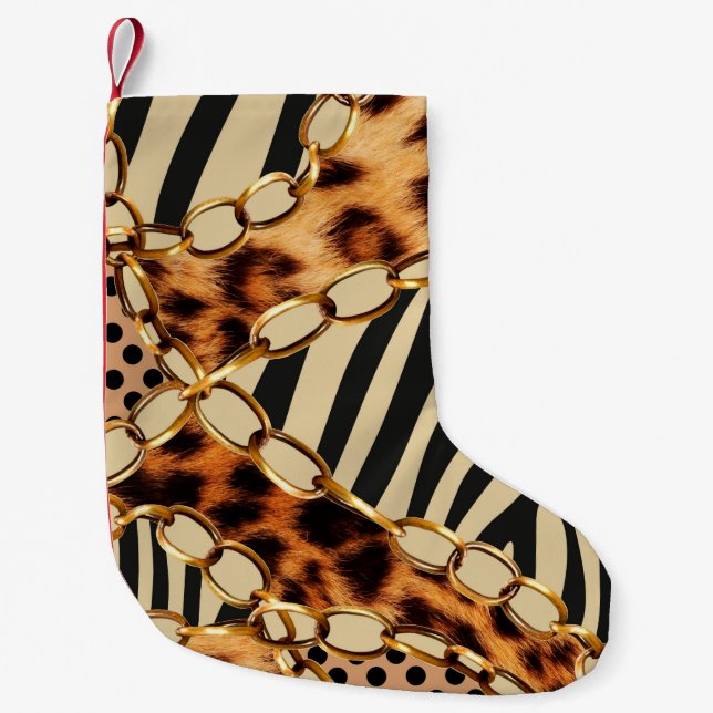 Leopard Mönster, Leopard Print, Animal print  Liten Julstrumpa (Framsidan)