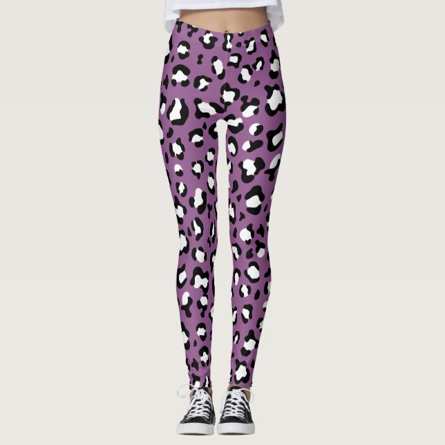 Leopard Mönster, leopard Spots, Lila Leopard Leggings (Framsida)
