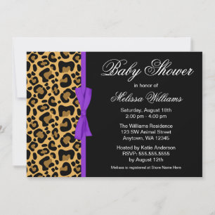 Leopard Mönster Lila har tryckt "Ribbon Baby Showe Inbjudningar