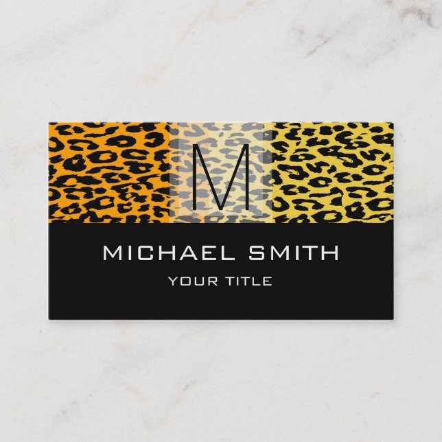 Leopard Mönster Modern Black Monogram #17 Visitkort (Framsida)