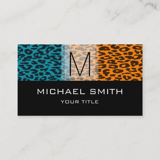 Leopard Mönster Modern Black Monogram #19 Visitkort (Framsida)