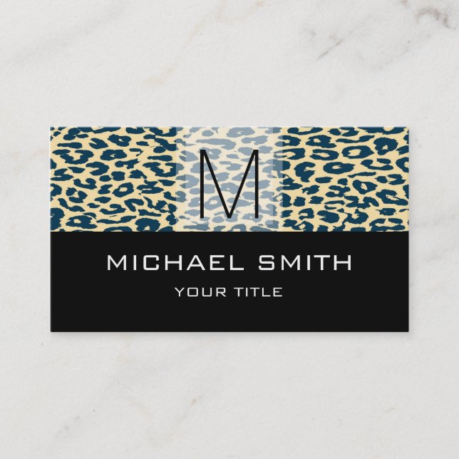 Leopard Mönster Modern Black Monogram #20 Visitkort (Framsida)