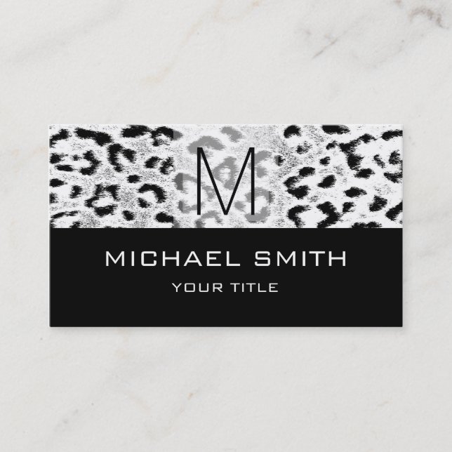 Leopard Mönster Modern Black Monogram #22 Visitkort (Framsida)