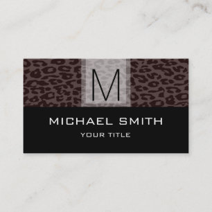 Leopard Mönster Modern Black Monogram #5 Visitkort