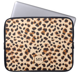 Leopard Mönster Monogram Brown Chic Initialer Laptop Fodral