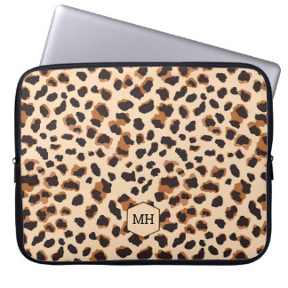 Leopard Mönster Monogram Brown Chic Initialer Laptop Fodral