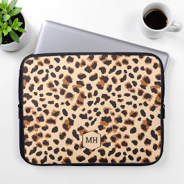 Leopard Mönster Monogram Brown Chic Initialer Laptop Fodral