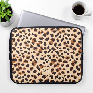 Leopard Mönster Monogram Brown Chic Initialer Laptop Fodral