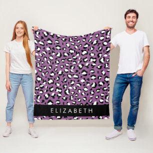 Leopard Mönster, Spots, Lila Leopard, ditt namn Fleecefilt