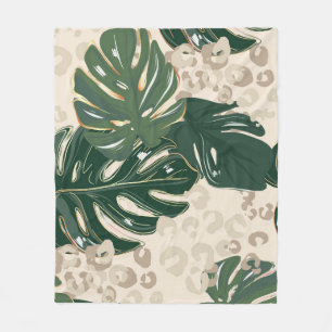 Leopard Monstera: Jungle Print Vintage. Fleecefilt