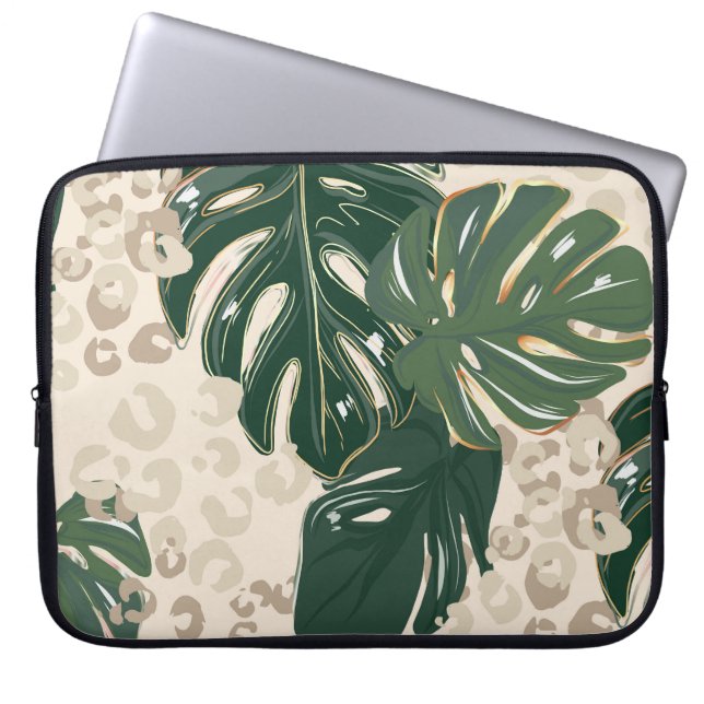 Leopard Monstera: Jungle Print Vintage. Laptop Fodral (Framsidan)