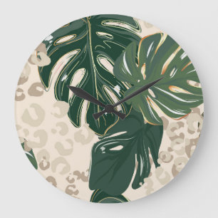 Leopard Monstera: Jungle Print Vintage. Stor Klocka