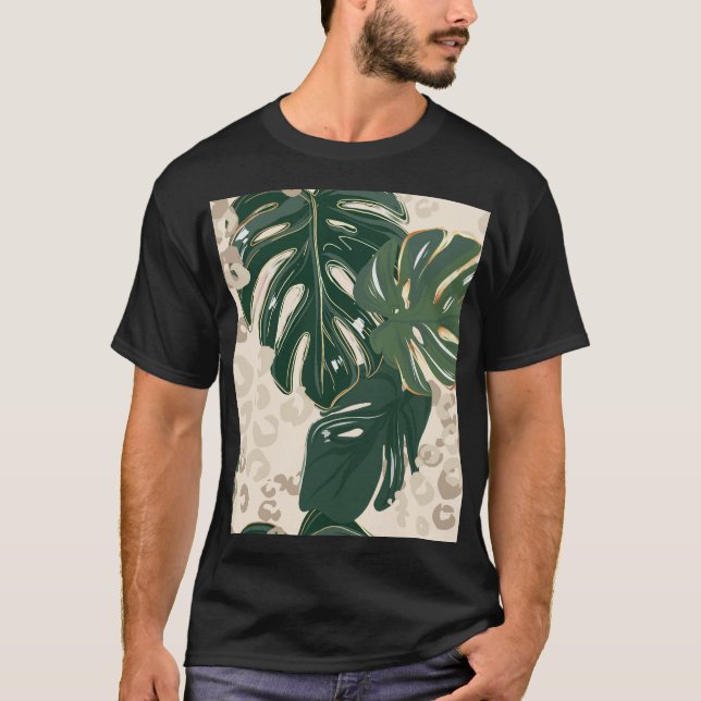Leopard Monstera: Jungle Print Vintage. T Shirt (Framsida)