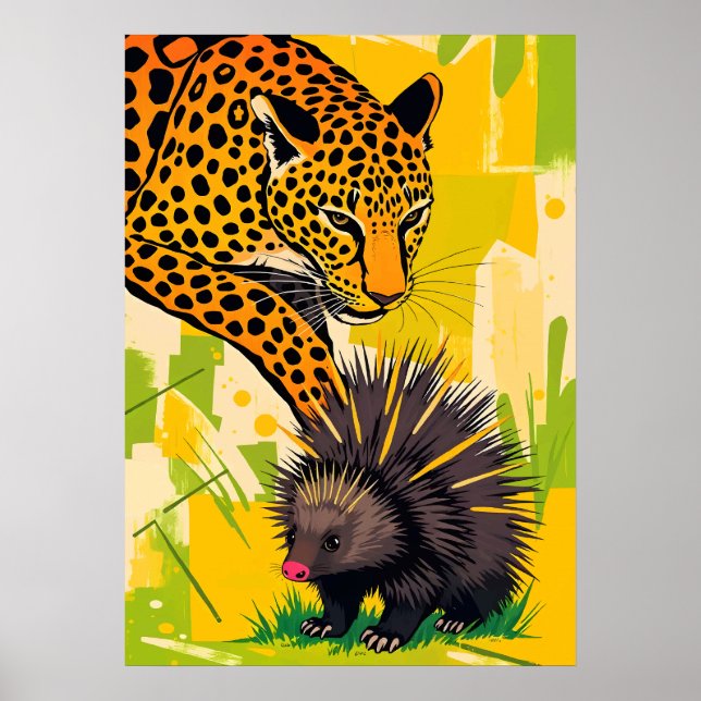 Leopard möter trädpiggsvin – djärvt möte i djungel poster (Framsidan)