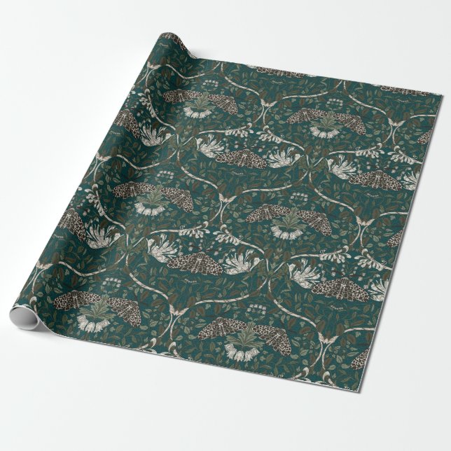Leopard Moth och Honeysuckle Botanisk Vintage  Presentpapper (Utrullad)