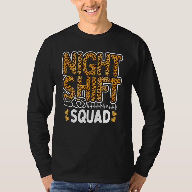 Leopard Night Shift Nurse Squad Leo Nursing Apprec T Shirt (Framsida)