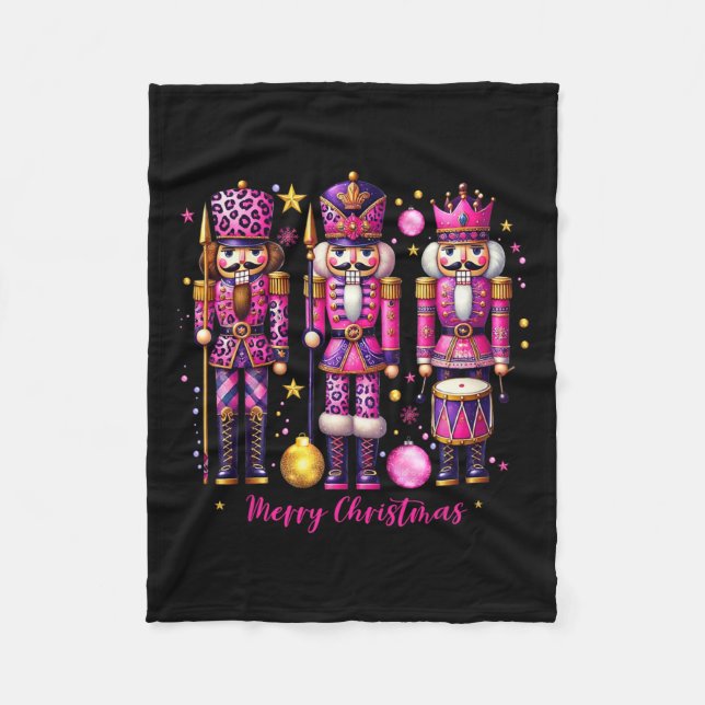 Leopard Nutcracker Rosa jul 2024 Julafton Pajama Fleecefilt (Framsidan)
