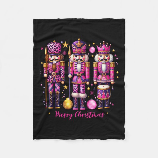 Leopard Nutcracker Rosa jul 2024 Julafton Pajama Fleecefilt (Framsidan)