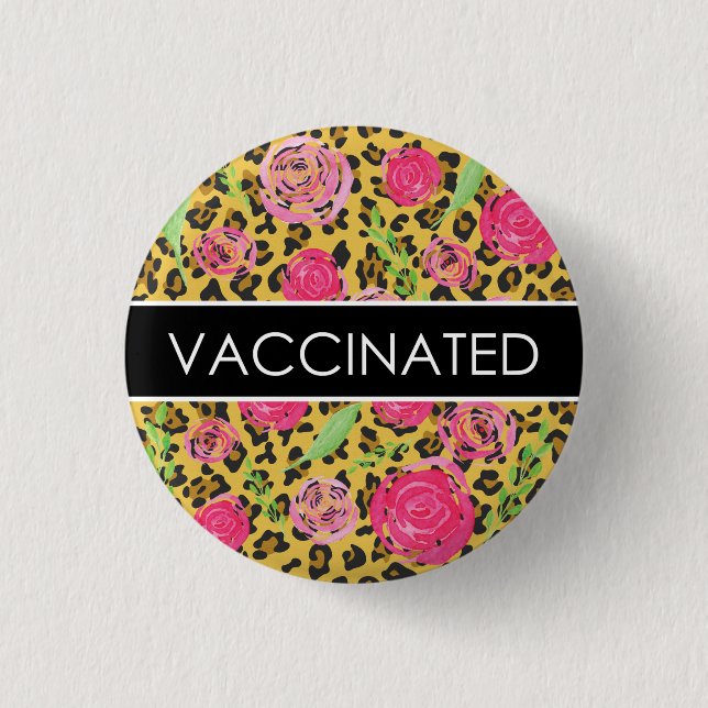 Leopard och blommig vaccinerad knapp (Framsida)