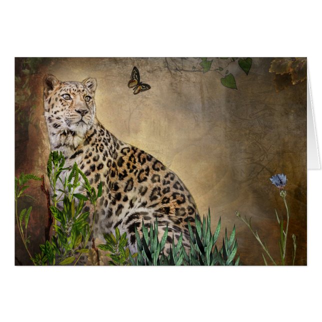 Leopard- och Butterfly-Hälsning-kortet Hälsningskort (Framsidan Horizontal)