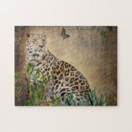 Leopard och Butterfly Wildlife Photo Pussel