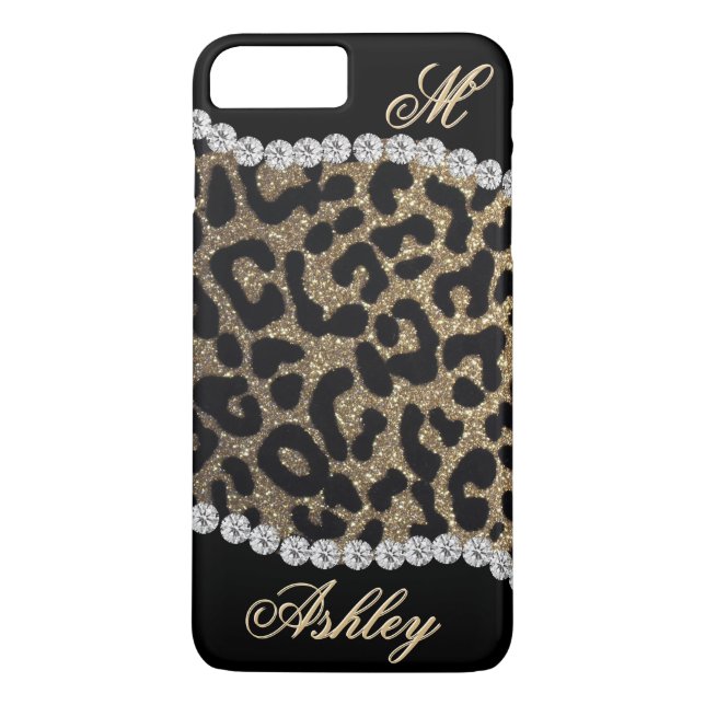 Leopard- och diamantMonogram Case-Mate iPhone Skal (Baksida)