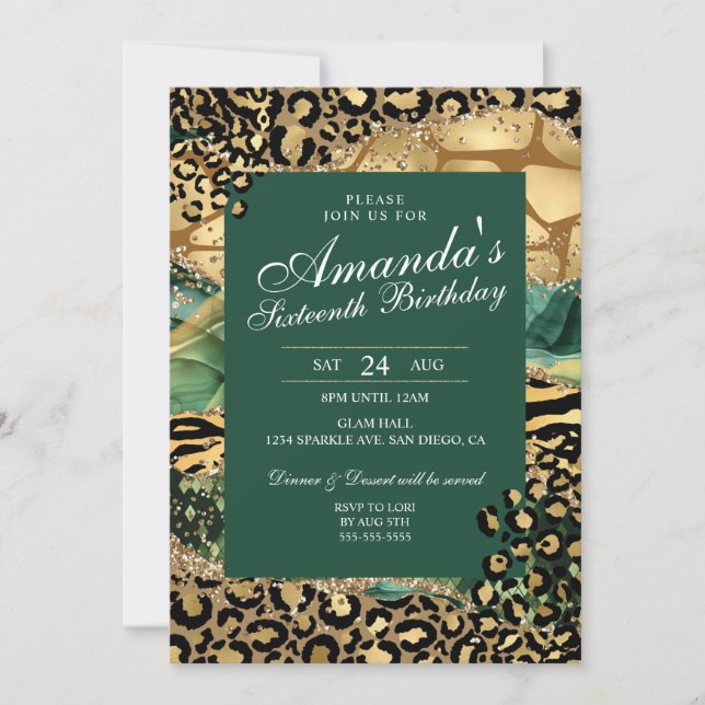 Leopard och djurtryck i djungeln inbjudningar (Framsida)