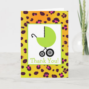 Leopard och Grönt Carriage Baby Shower Tack Kort