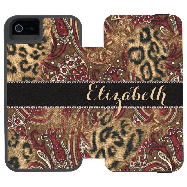 Leopard- och Paisley-mönstertryck för att anpassa Incipio iPhone Wallet Skal (Folio Öppen)