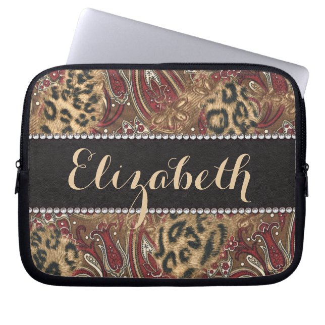 Leopard och Paisley mönstertryck som ska Laptop Sleeve (Framsidan)
