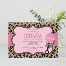 Leopard och Rosa Baby Shower Inbjudningar