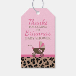 Leopard och Rosa Baby Shower Presentetikett
