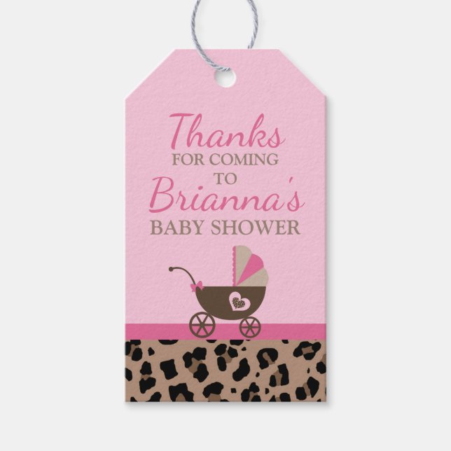 Leopard och Rosa Baby Shower Presentetikett (Framsidan)