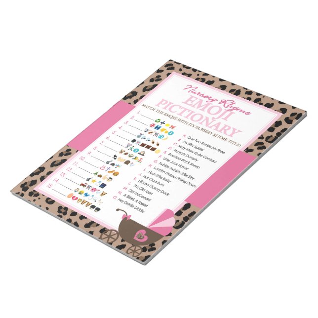 Leopard och Rosa Emoji Nursery Rhyme Shower Game Anteckningsblock (Vinklad)