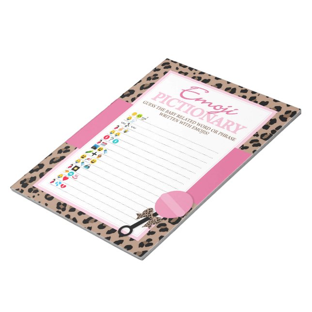 Leopard och Rosa Emoji Pictionary Baby Shower Game Anteckningsblock (Vinklad)