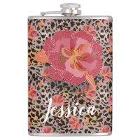 Leopard och Rosa Flowers