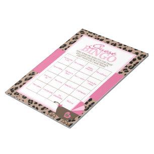 Leopard och Rosa Guest Bingo Baby Shower Game Pack Anteckningsblock