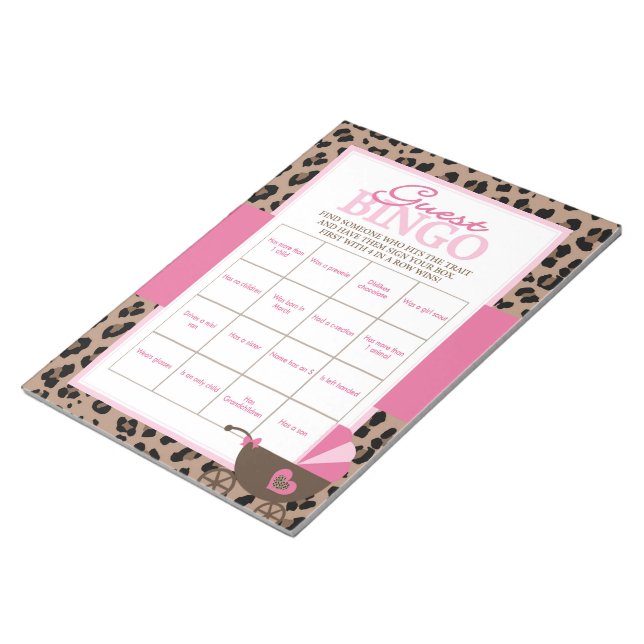 Leopard och Rosa Guest Bingo Baby Shower Game Pack Anteckningsblock (Vinklad)