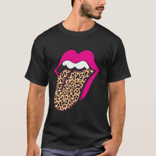Leopard och Shock rosa lip Tunga T Shirt