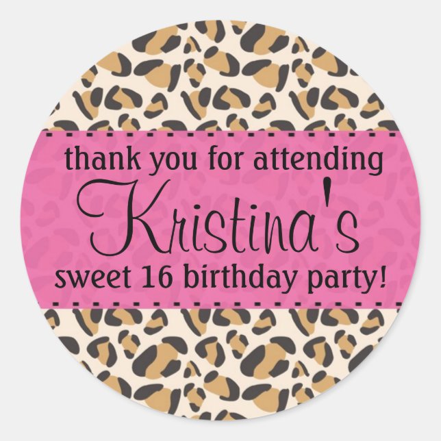 Leopard och Shock rosa Runt Klistermärke (Framsida)