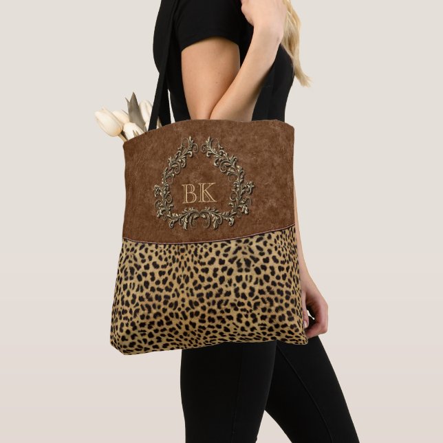 Leopard och Swirls Monogram Tygkasse (Närbild)