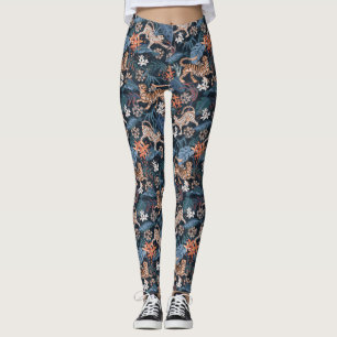 Leopard och Tiger Jungle Animal Leggings Blue