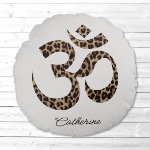 Leopard om Symbol Meditation Yoga Round Pillow Rund Kudde