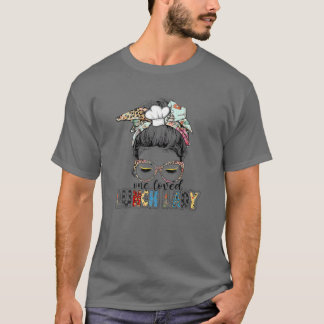 Leopard One Loved Lunch Dam Teacher Messy Bun Wom T Shirt