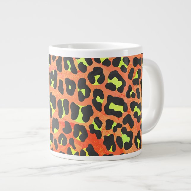 Leopard Orange och Gul Tryck Jumbo Mugg (Framsida höger)